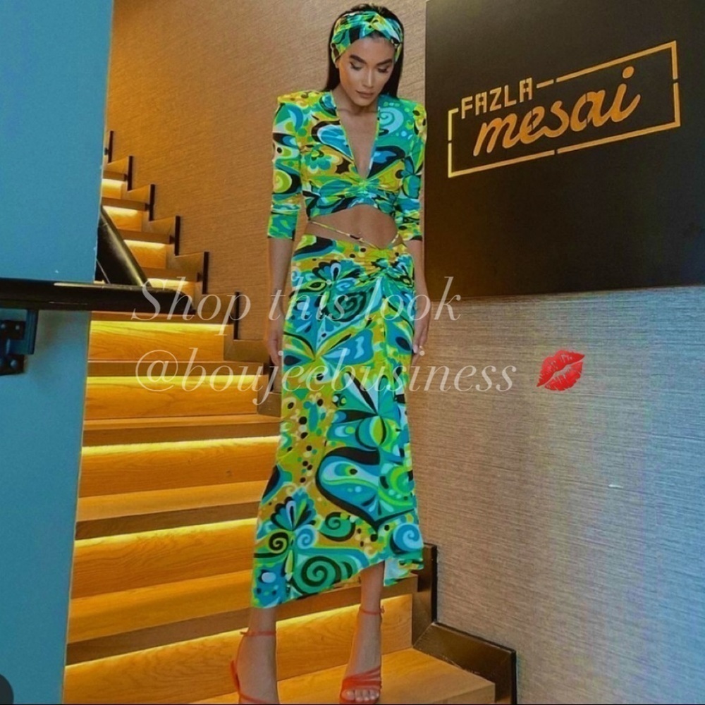 ZARA Crop Top with Headband + Draped Skirt 3pc Set